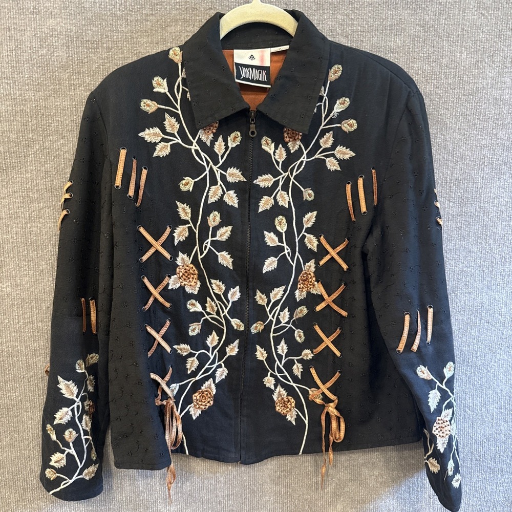 Yak Magic Vintage Womens Jacket M Lt. Green Embroidered Beaded Made in Nepal Y2K
